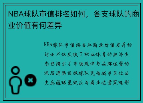NBA球队市值排名如何，各支球队的商业价值有何差异